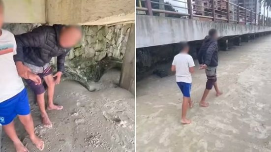 Homem de 53 anos foi preso após uma testemunha registrar a movimentação dele com uma criança sob um deck na Praia da Enseada, no Guarujá. A Polícia Civil investiga o caso como estupro de vulnerável - Imagem: Reprodução/Redes Sociais