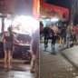 Carro invadiu a calçada de uma lanchonete em Mongaguá e atingiu quatro clientes; motorista foi preso pela Polícia Militar. - Imagem: Reprodução