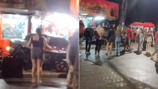 Carro invadiu a calçada de uma lanchonete em Mongaguá e atingiu quatro clientes; motorista foi preso pela Polícia Militar. - Imagem: Reprodução