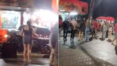 Carro invadiu a calçada de uma lanchonete em Mongaguá e atingiu quatro clientes; motorista foi preso pela Polícia Militar. - Imagem: Reprodução