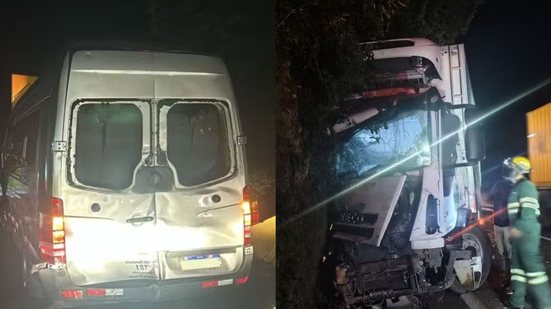 Um acidente na Via Anchieta em Cubatão envolveu uma carreta sem freios e três veículos, mas felizmente não houve feridos - Foto: Divulgação/ ARTESP