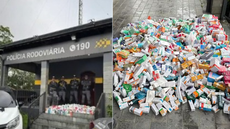 Medicamentos e cosméticos de alto valor são recuperados pela PM - Imagem: Divulgação | Polícia Militar Rodoviária