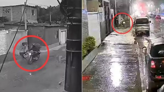 Câmeras de segurança registraram motociclista durante abordagens contra mulheres que circulavam de bicicleta em Guarujá - Imagem: Reprodução