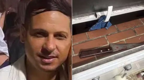 Anderson Oliveira Valeiro é procurado após a esposa, de 42 anos, e o filho do casal, de 14, serem esfaqueados em Santos - Imagem: Redes sociais e PM