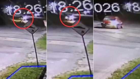 Câmera de segurança registrou o atropelamento que provocou a morte do pescador Mario Antonio Leocadio, de 59 anos, na Estrada da Barra, em Iguape, na noite de sábado (19). O motorista fugiu sem prestar socorro e é procurado pela Polícia Civil - Imagem: Reprodução
