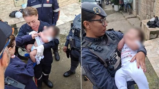 Policiais militares conduziram negociação que resultou na libertação de um bebê de três meses mantido pelo pai dentro de uma residência em Guarujá - Imagem: Divulgação/Polícia Militar