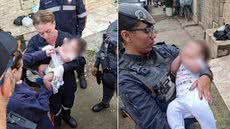 Policiais militares conduziram negociação que resultou na libertação de um bebê de três meses mantido pelo pai dentro de uma residência em Guarujá - Imagem: Divulgação/Polícia Militar