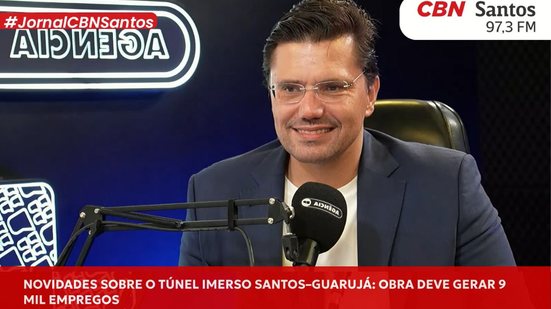Com 1,5 km de extensão, túnel terá faixas para veículos, VLT e passagens para pedestres, reduzindo a travessia em até cinco minutos - Foto: Rádio CBN Santos