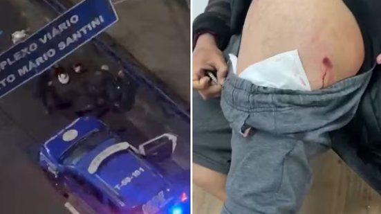 Motociclista de aplicativo relata ter sido atingido por disparo durante abordagem da Guarda Civil Municipal em São Vicente; prefeitura afirma que agente agiu em legítima defesa e nega que o tiro tenha ferido alguém - Imagem: Reprodução