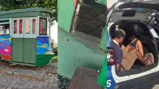 Dois homens foram detidos após vandalizarem um bonde histórico na Praça das Bandeiras, em Santos, e um deles será investigado - Foto: Divulgação/ Seseg Santos