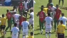 Confusão entre jogadores marcou o fim da final da Série A3 no estádio Ulrico Mursa, em Santos, logo após a conquista do título pela Portuguesa Santista - Imagem: Reprodução/YouTube/Paulistão
