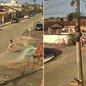 Câmera de monitoramento registrou parte da briga que terminou com a queda e a morte de um homem de 38 anos, em Itanhaém. Suspeito foi indiciado por lesão corporal seguida de morte - Imagem: Reprodução