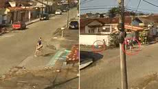 Câmera de monitoramento registrou parte da briga que terminou com a queda e a morte de um homem de 38 anos, em Itanhaém. Suspeito foi indiciado por lesão corporal seguida de morte - Imagem: Reprodução
