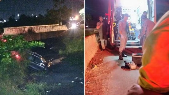 Motorista conseguiu deixar o veículo após carro cair em canal de São Vicente, no litoral de São Paulo. Acidente aconteceu no mesmo local onde três mulheres morreram em 2025. - Imagem: Arquivo Pessoal / Patrícia Lopes