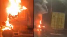 Incêndio ocorreu no km 50 da rodovia, mas não causou fechamento da pista ou congestionamento - Imagem: Reprodução/ Redes Sociais