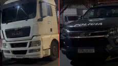 A polícia prendeu um homem dirigindo o caminhão roubado e resgatou a vítima em São Vicente, após denúncia sobre o crime - Foto: Divulgação/ Polícia Militar