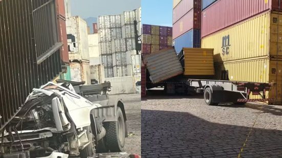 O acidente ocorreu no terminal MedLog, onde rajadas de vento superiores a 60 km/h contribuíram para a tragédia - Imagem: Reprodução/ Redes Sociais