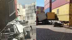 O acidente ocorreu no terminal MedLog, onde rajadas de vento superiores a 60 km/h contribuíram para a tragédia - Imagem: Reprodução/ Redes Sociais