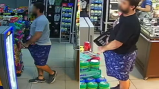 Câmeras registram homem escondendo chocolates dentro da roupa durante furto em supermercado de Santos - Imagem: Reprodução