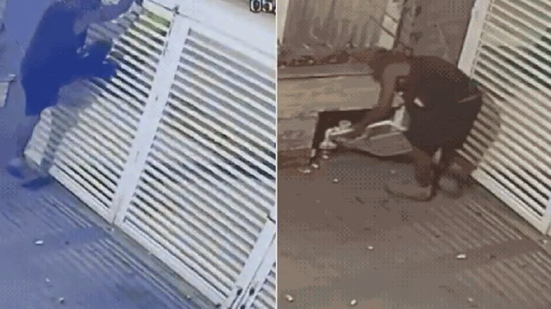 Câmeras de segurança flagraram homem invadindo e furtando itens de barbearia no bairro Aparecida, em Santos - Imagem: Barbearia Fino Trato