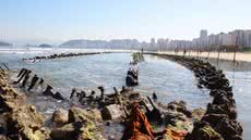 O Kestrel, naufragado em 1895, volta a ser visto com a maré baixa, revelando segredos e mistérios de sua história na costa de Santos - Foto: Arquivo/ Vanessa Rodrigues/ A Tribuna Jornal