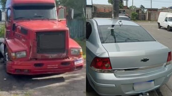 Polícia apreende caminhão e peças adulteradas, confirmando que local funcionava como uma 'oficina do crime' em São Vicente - Foto: Polícia Civil/ Divulgação