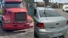 Polícia apreende caminhão e peças adulteradas, confirmando que local funcionava como uma 'oficina do crime' em São Vicente - Foto: Polícia Civil/ Divulgação