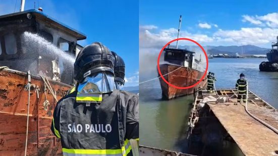 Um incêndio em uma embarcação em Guarujá foi controlado rapidamente, sem feridos, mas deixou danos materiais significativos - Foto: Divulgação/ GBMar