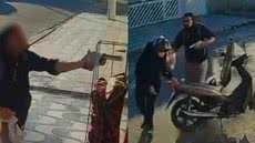 Imagens de segurança mostram a ousadia de um ladrão que roubou motocicleta de mulher em plena luz do dia na Praia Grande - Imagem: Reprodução