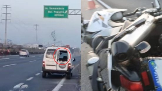 Um motociclista morreu após colidir com um veículo utilitário na Via Expressa Sul, em Praia Grande, no último sábado - Imagem: Reprodução