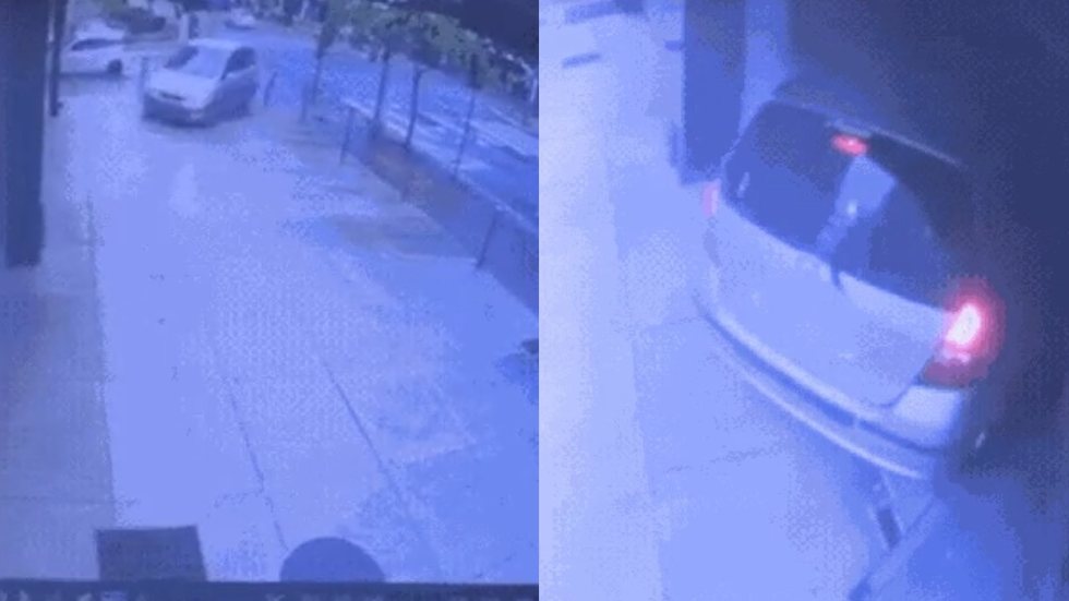 Câmeras de segurança registram momento em que carro invade clínica em Santos e motorista foge - Imagem: Reprodução