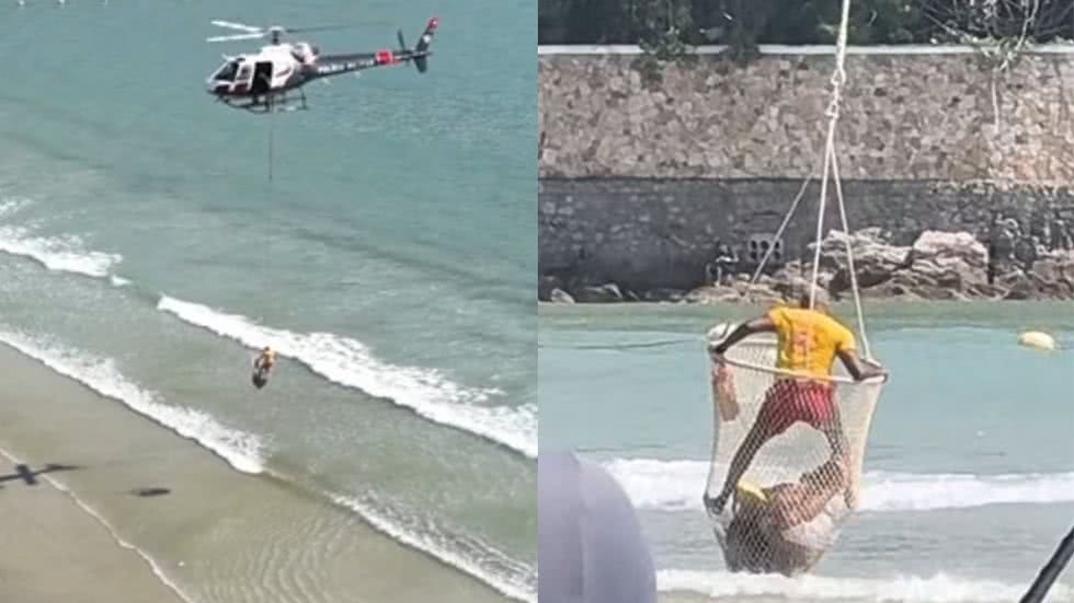 Jovem foi resgatado com vida, mas o idoso, em parada cardiorrespiratória, não resistiu aos esforços dos socorristas - Foto: Fabrício Novelli/ StarDrone_films