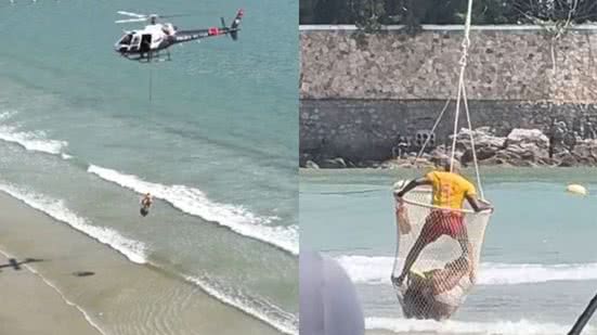 Jovem foi resgatado com vida, mas o idoso, em parada cardiorrespiratória, não resistiu aos esforços dos socorristas - Foto: Fabrício Novelli/ StarDrone_films