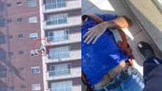 Trabalhador, de 51 anos, ficou pendurado no 11º andar após desmaiar durante manutenção; enfermeiro foi essencial no socorro - Imagem: Reprodução /  Foto: Bruno Canavezzi
