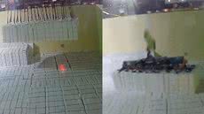 Imagens mostram pânico de trabalhadores após queda de carga no Porto de Santos; felizmente, ninguém ficou ferido - Imagem: Reprodução