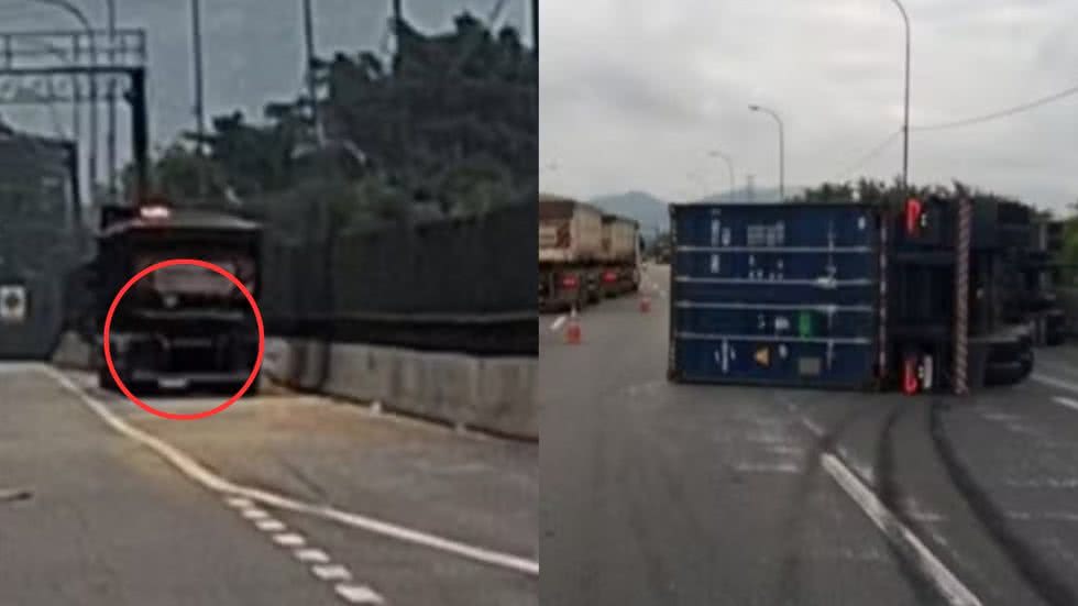 Duas faixas da rodovia foram interditadas para limpeza após o tombamento do caminhão, gerando congestionamento de quilômetros - Foto: Reprodução/ CCI Artesp