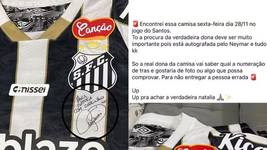 A busca por Natalia começou após Matheus encontrar a camisa em frente ao estádio da Vila Belmiro - Imagem: Reprodução