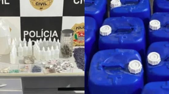 A polícia encontrou galões de lança-perfume e diversas drogas, mas não houve prisões durante a operação realizada em um beco estreito - Foto: Divulgação/ Polícia Civil