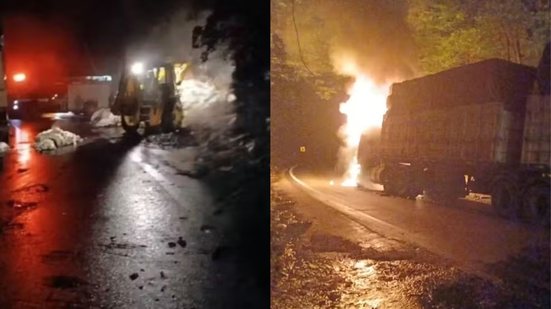 A colisão ocorreu na noite de segunda-feira e mobilizou 11 bombeiros para controlar as chamas - Imagem: Reprodução