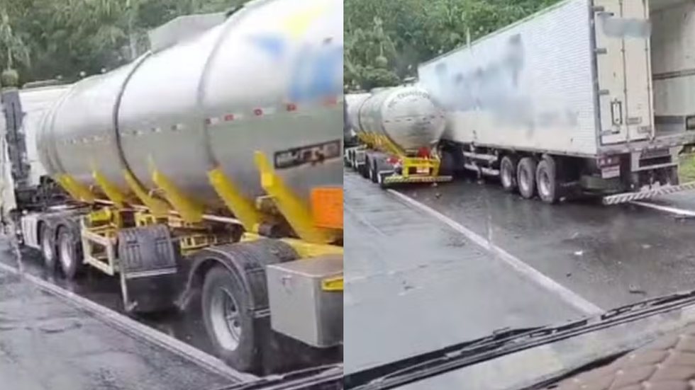 Batida entre duas carretas na Régis Bittencourt mobiliza equipes de resgate e gera preocupação com carga perigosa - Imagem: Reprodução