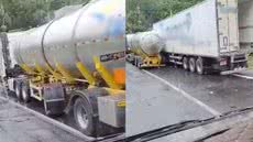 Batida entre duas carretas na Régis Bittencourt mobiliza equipes de resgate e gera preocupação com carga perigosa - Imagem: Reprodução