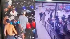 Cerca de 15 criminosos invadiram loja em São Vicente, levando motos avaliadas em R$ 26 mil cada e causando pânico entre funcionários - Foto: Reprodução