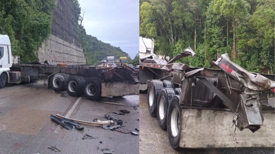 Um engavetamento envolvendo três carretas causou lentidão na Rodovia dos Imigrantes - Imagem: Reprodução