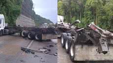 Um engavetamento envolvendo três carretas causou lentidão na Rodovia dos Imigrantes - Imagem: Reprodução