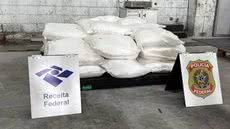 A apreensão ocorreu após fiscalização em contêineres, onde a cocaína estava camuflada entre 76 toneladas de amendoins - Imagem: Divulgação / Receita Federal