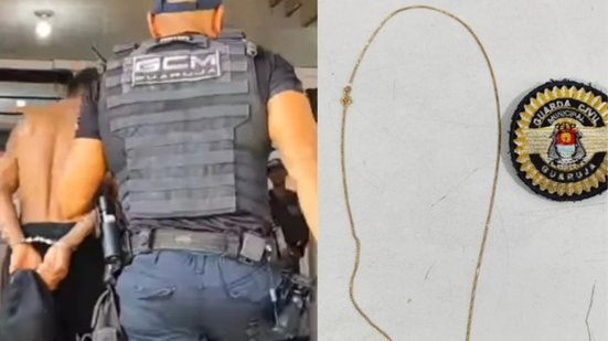 A Guarda Civil Municipal agiu rapidamente e recuperou a corrente roubada das vítimas - Imagem: Reprodução