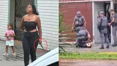Policiais militares atuaram para garantir a segurança de uma criança enquanto lidavam com uma mulher armada em Santos - Foto: Divulgação/ Polícia Militar