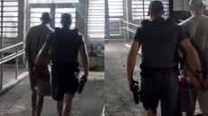 Após a confissão do suspeito, ele foi levado ao Pronto Atendimento e, em seguida, à Delegacia de Polícia de Peruíbe - Foto: Divulgação/ 29° BPMI