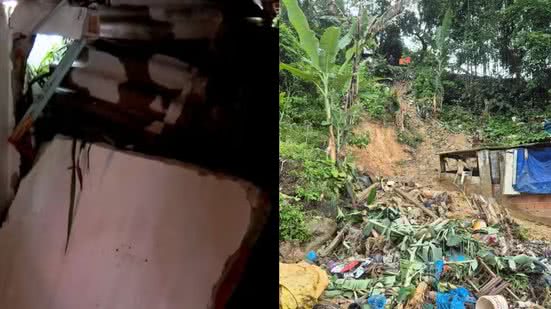 Vídeos mostram o colapso de casas em Guarujá, enquanto equipes de assistência social trabalham para ajudar os desabrigados - Imagem: Reprodução