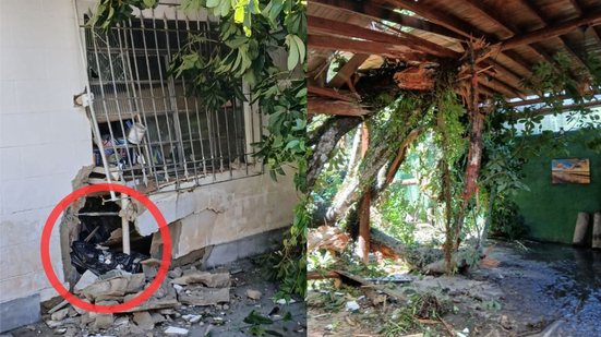 Um deslizamento de terra em Bertioga não deixou feridos, mas causou danos significativos ao restaurante japonês - Foto: Reprodução/Defesa Civil